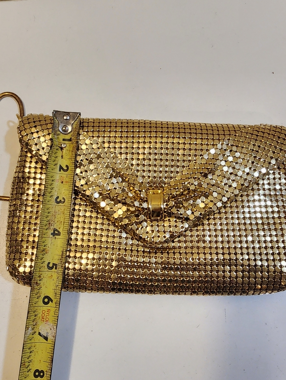 Gold Metallic Mesh Satchel Bag With Long Strap - Picture 11 of 14
